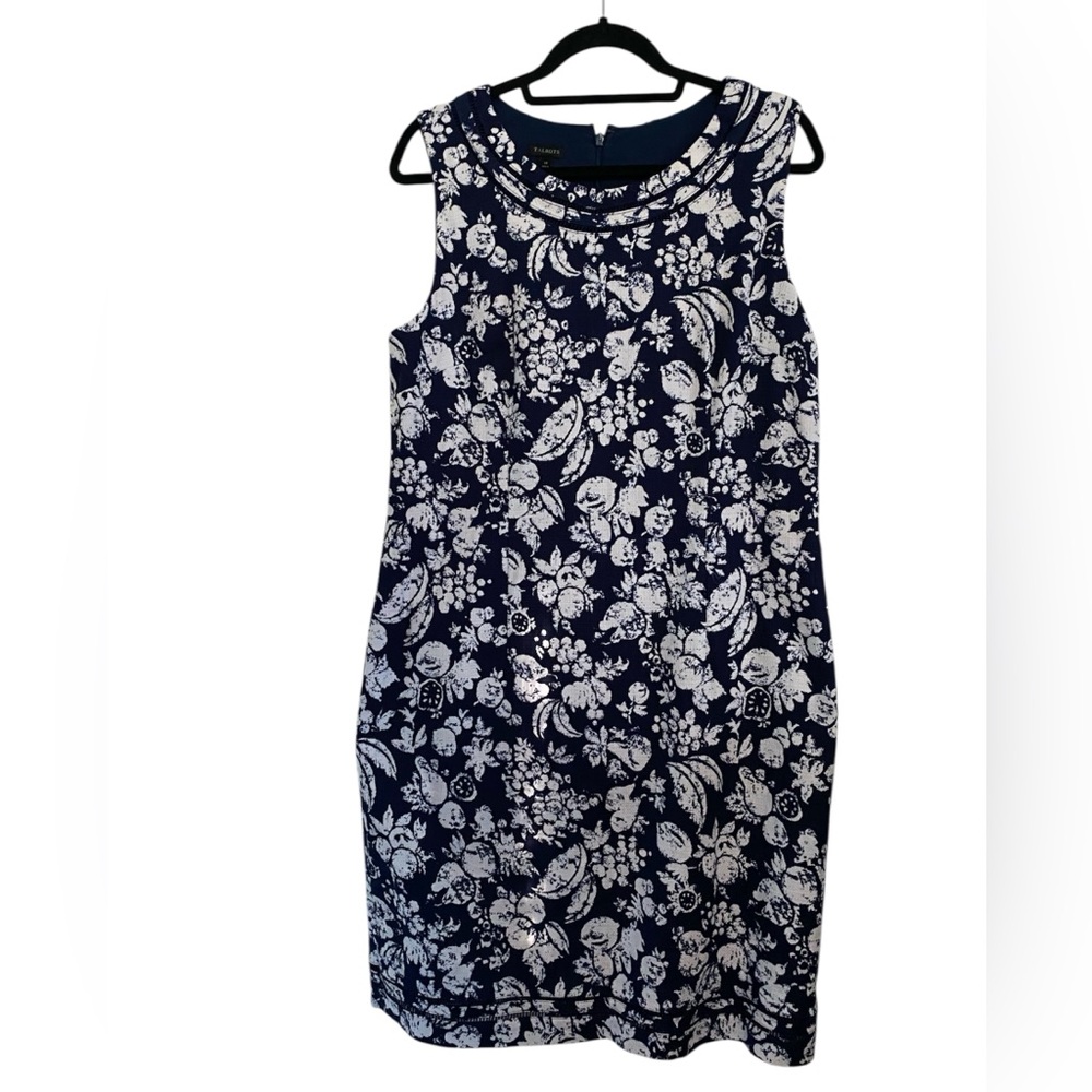 Talbots Navy and White Patterned Dress Size 14